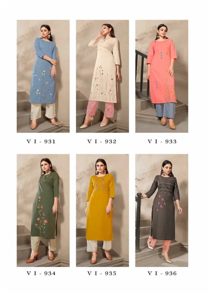 Vink Marigold 4 Latest Designer Fancy Ethnic Festive Wear linen cotton with handwork Kurti With Bottom Collection
